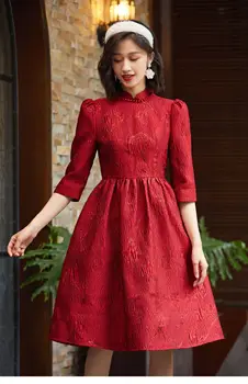 Vysoko kvalitné Čínske Oblečenie, Svadobné Party Nevesta Bridesmaid, Červená Cheong-sam Šaty Obrázok