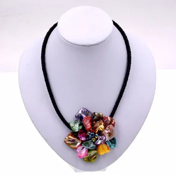 Wholesales ručné farba barokový pravých sladkovodných perál shell kvet kožený náhrdelník A6 pearl Šperky, módne šperky Obrázok