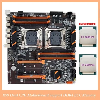 X99 Dual CPU Doske Podporu LGA2011-3 CPU Podpora DDR4 Pamäte ECC Ploche Dosky+2XE5 2609 V3 CPU Obrázok