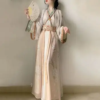 Ženy Čínskej Tradičnej Štýl Šaty Víla Kvetinové Výšivky Hanfu Elegantné Sukne Fáze Výkonu Kostým Obrázok
